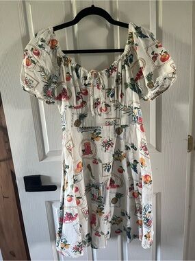 Japna Fruit Print Cottagecore Puff Sleeve Mini Dress Size Medium